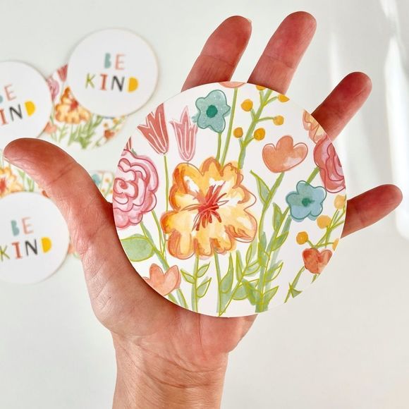 Set of 8 Cardboard Paper Coasters, 2 Sided, Floral & “Be Kind’ on the fl… - Picture 3 of 6